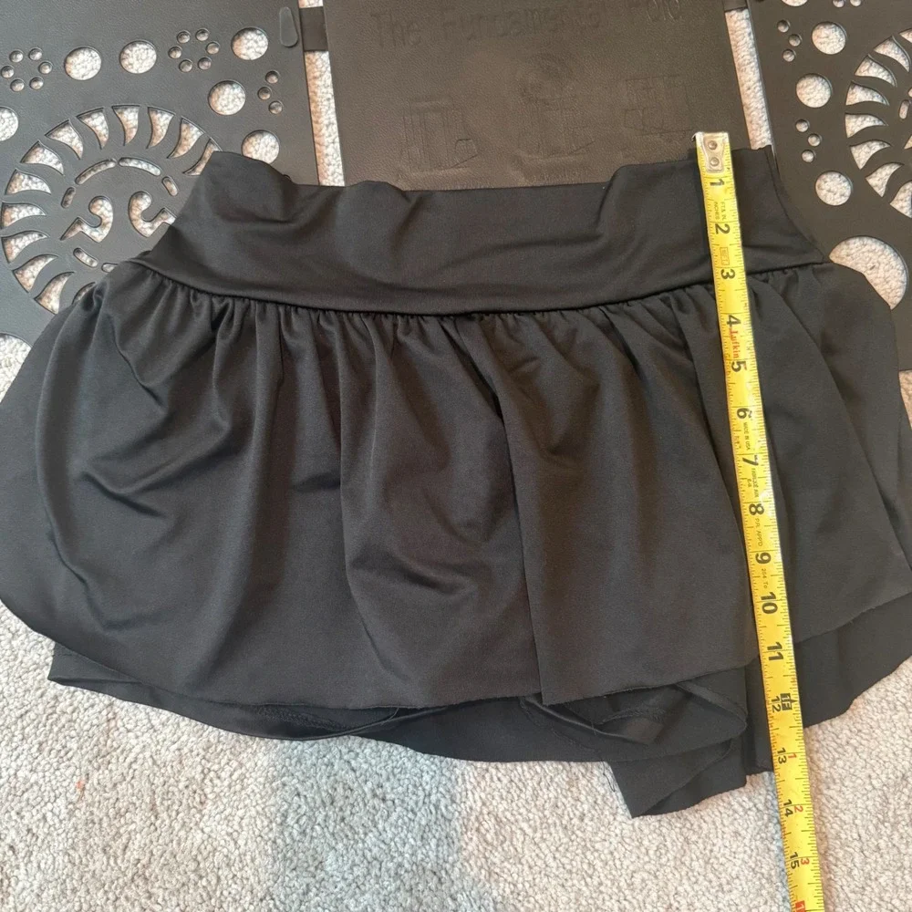 Womens Black Ruffle Swim Skirt Shorts Wide Waistband Size Medium Made in USA